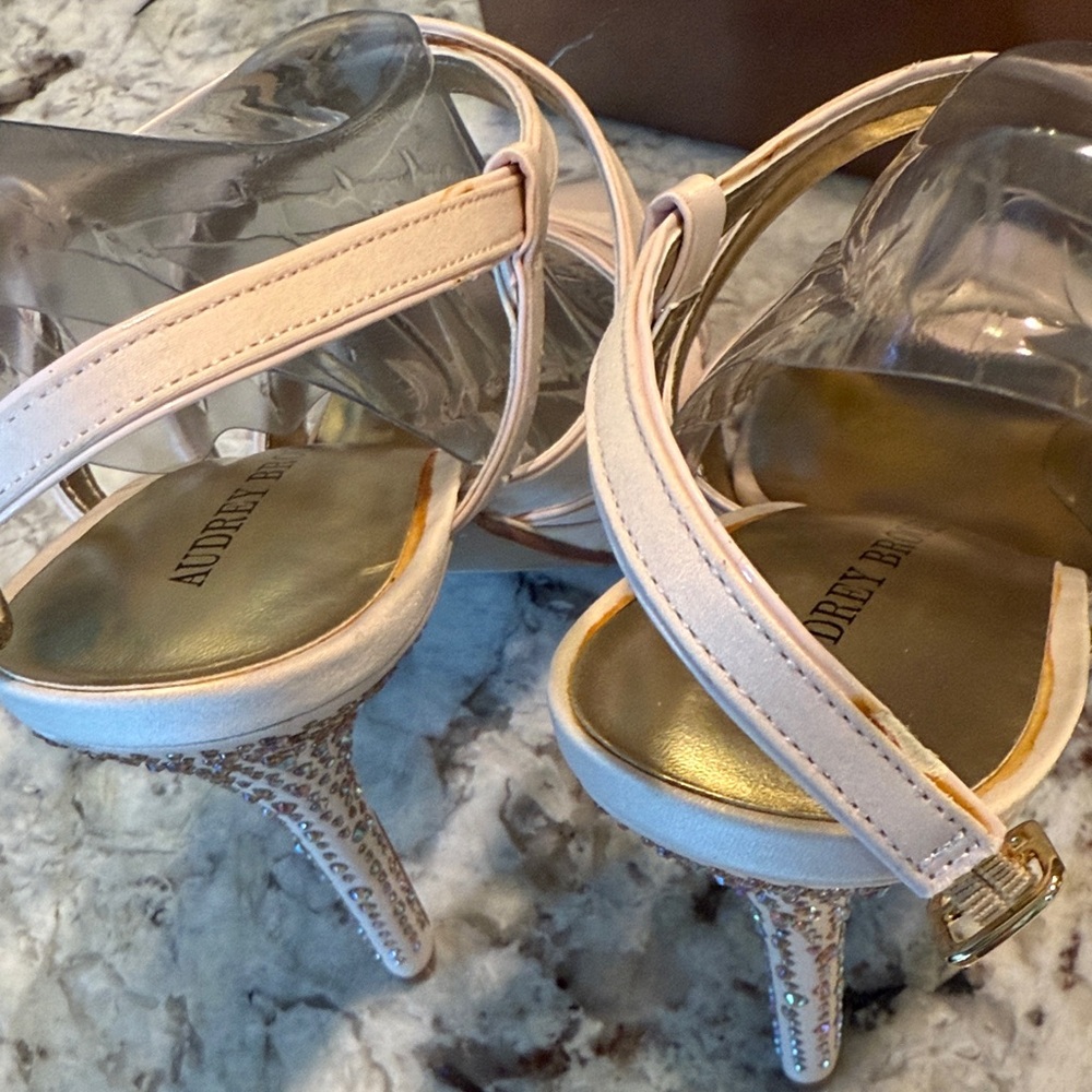 Audrey Brooke Women's Blush Heeled Sandals w/ Rhinestones - Picture 8 of 12